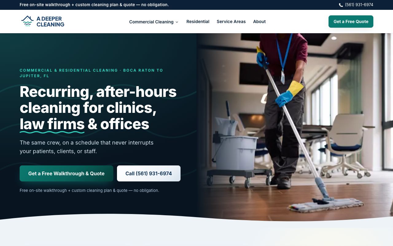 A Deeper Cleaning website, built by SoloFresh