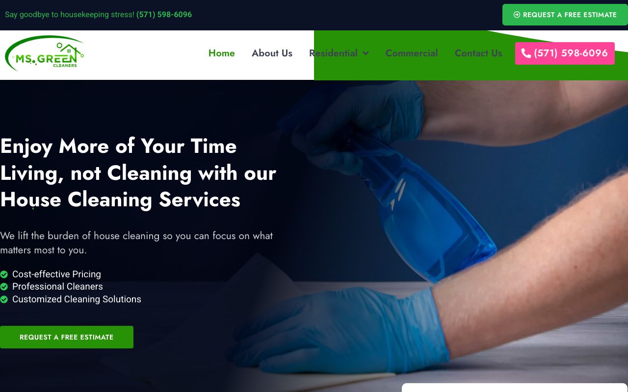 Ms Green Cleaners website, built by SoloFresh